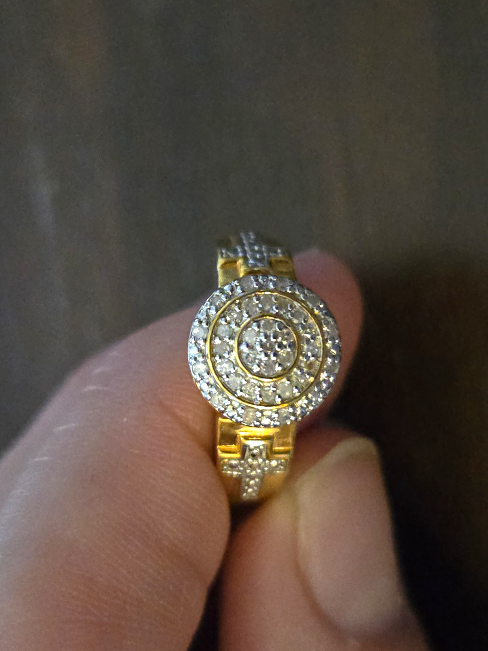 DBJ 925 Sterling Silver Gold Tone Round Cluster Cross Ring Statement Glam